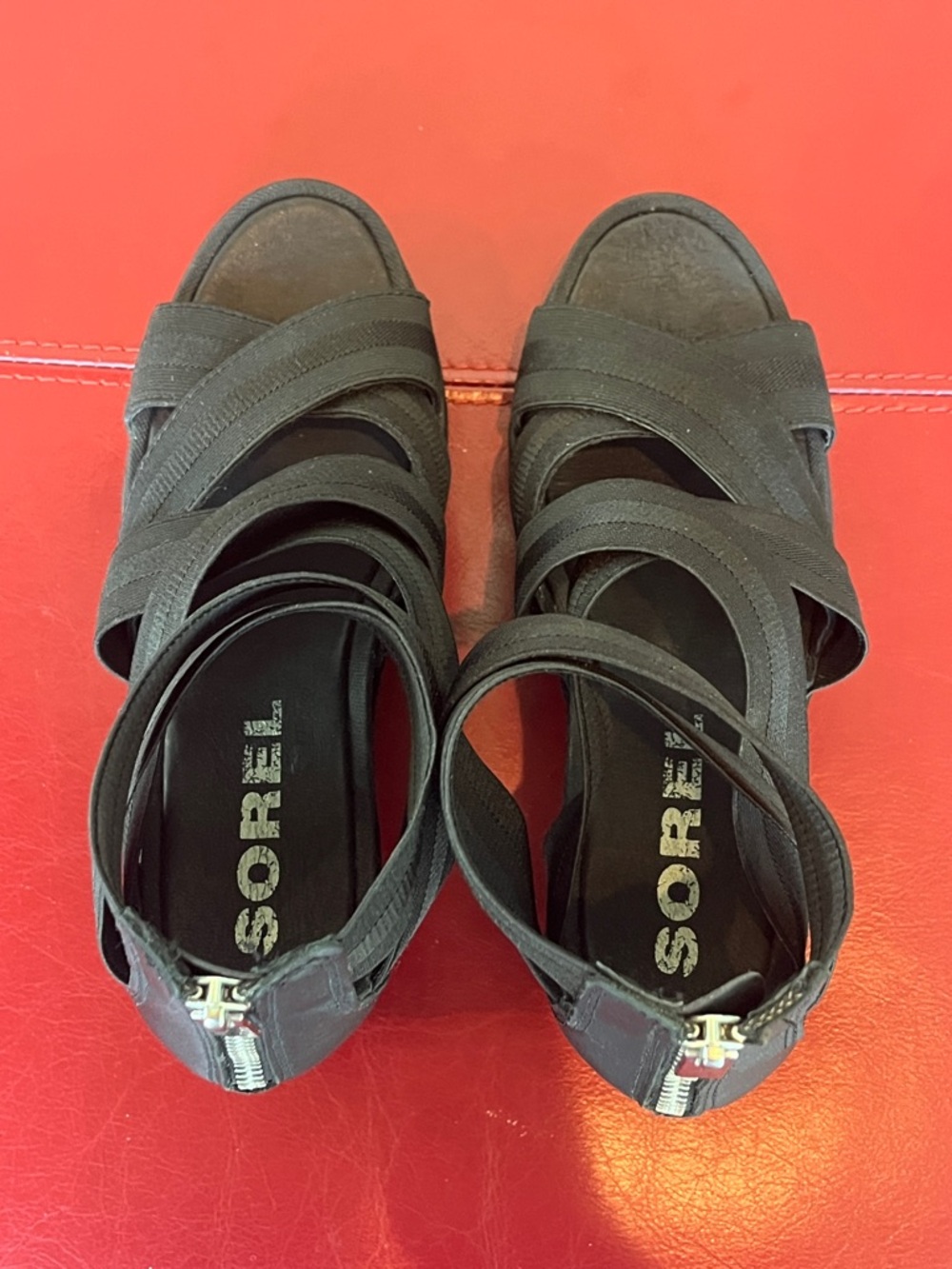 Sorel Joanie™ II Leather Wedge Heeled Gladiator Stretch Sandal Black Women's 7.5 - Picture 8 of 13